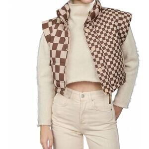 NEW LITTLE DAISY CLOSET checkerboard stitched zip up stand neck vest in brown